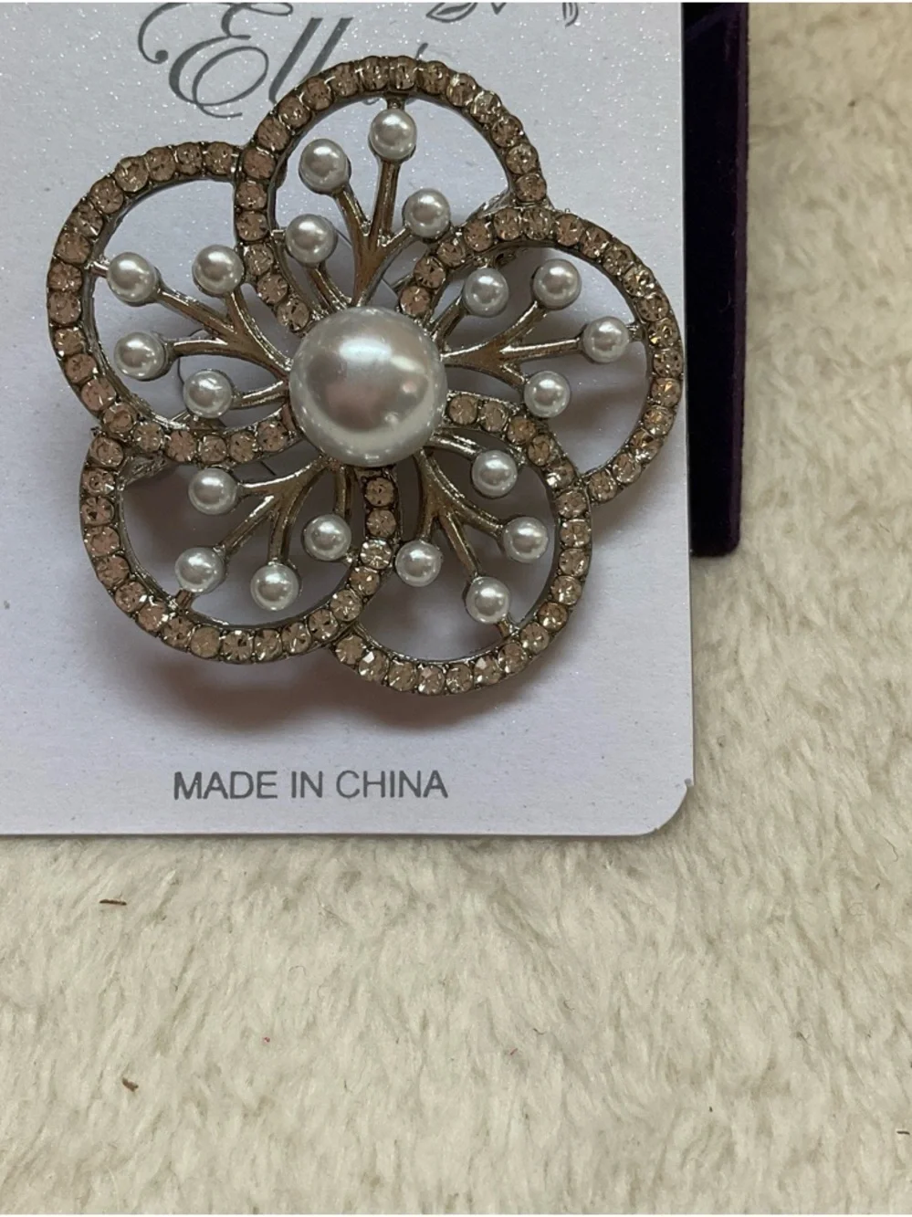 Gold and White Floral Pearl Brooch Pin